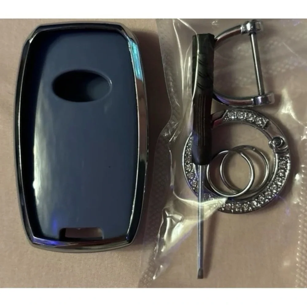 NEW Blue Grey Soft TPU Key Fob Cover & Keychain for Kia K5/Sportage/Sorento